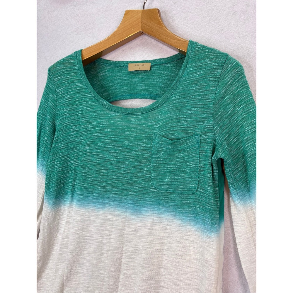 Anthropologie Green Ombre Cutout Back Slub Knit Top Womens M Boho Coastal Summer - Picture 5 of 7